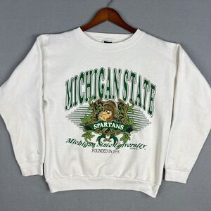 VTG Michigan State Spartans Sweatshirt‎ Fits M White Tultex MSU Crewneck 90s USA